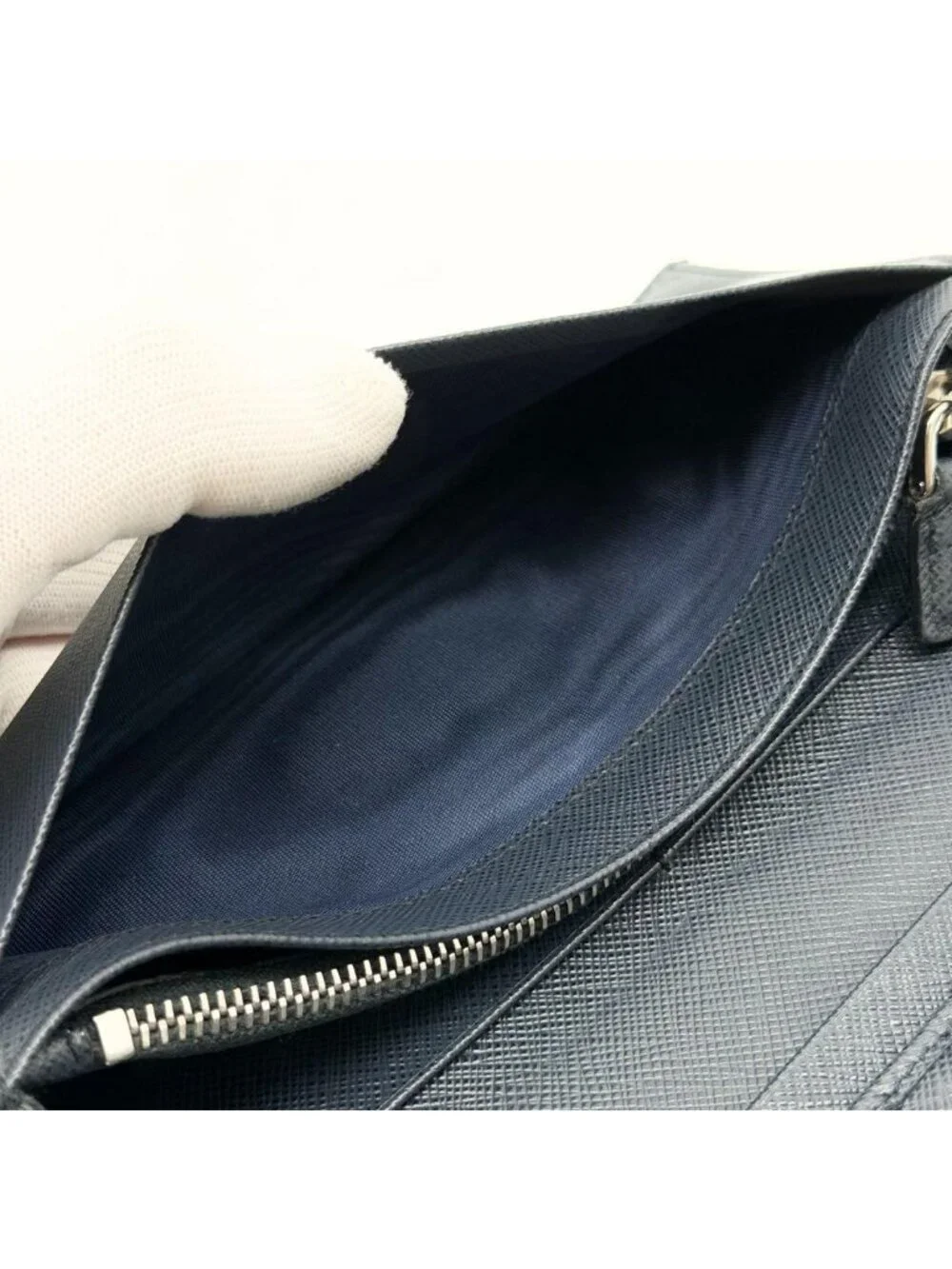 Prada Saffiano Bifold Wallet Black Navy Bicolor